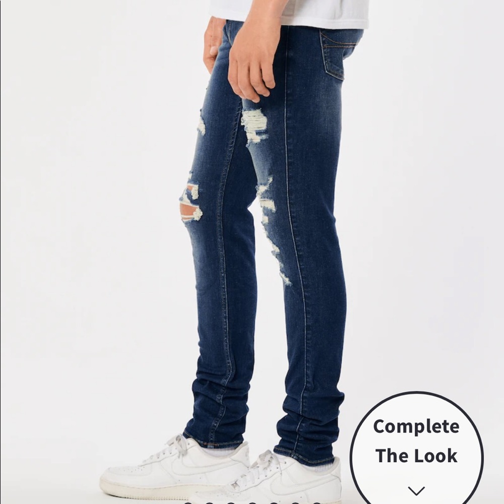 Hollister RIPPED DARK WASH STACKED SKINNY JEANS- W34 L32 - Picture 8 of 12